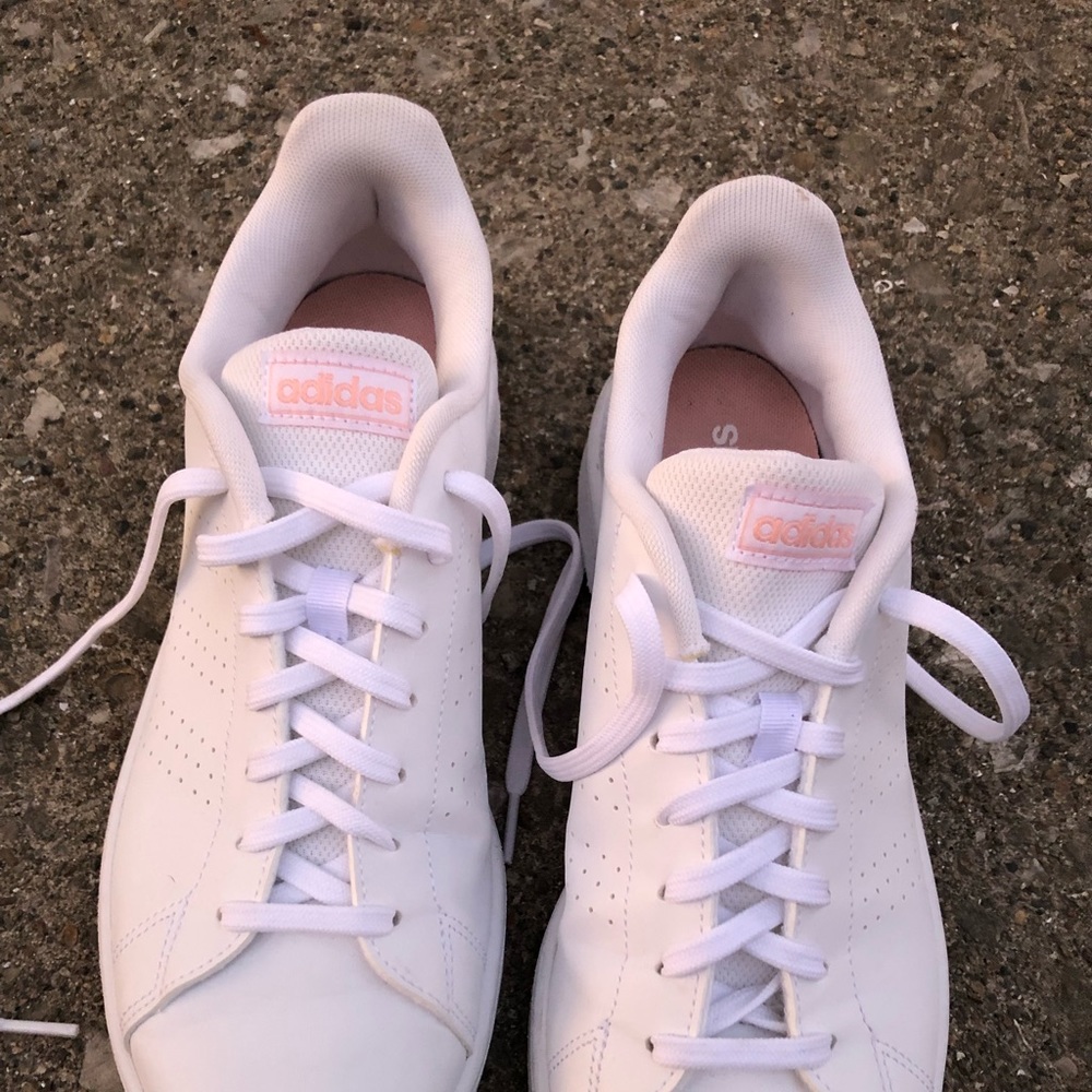 Like new- womens size 10 Adidas white and pink sneakers